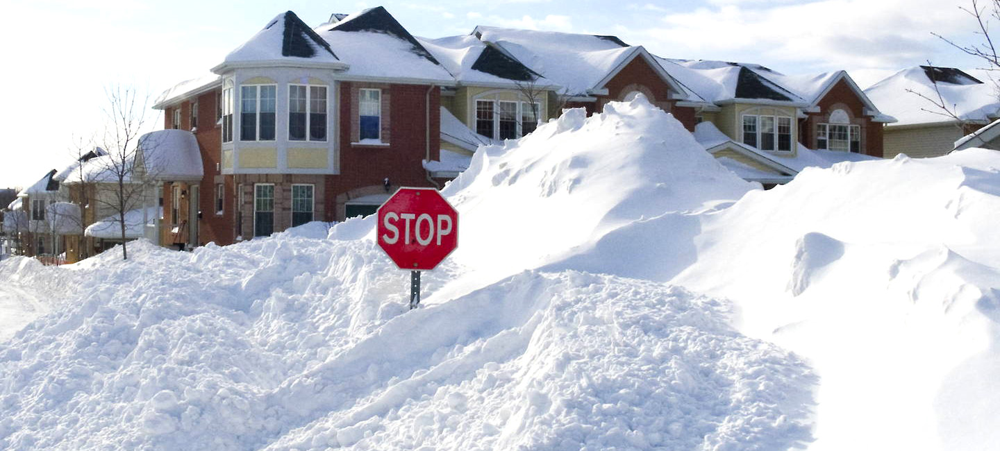 Snow-covered residential complex